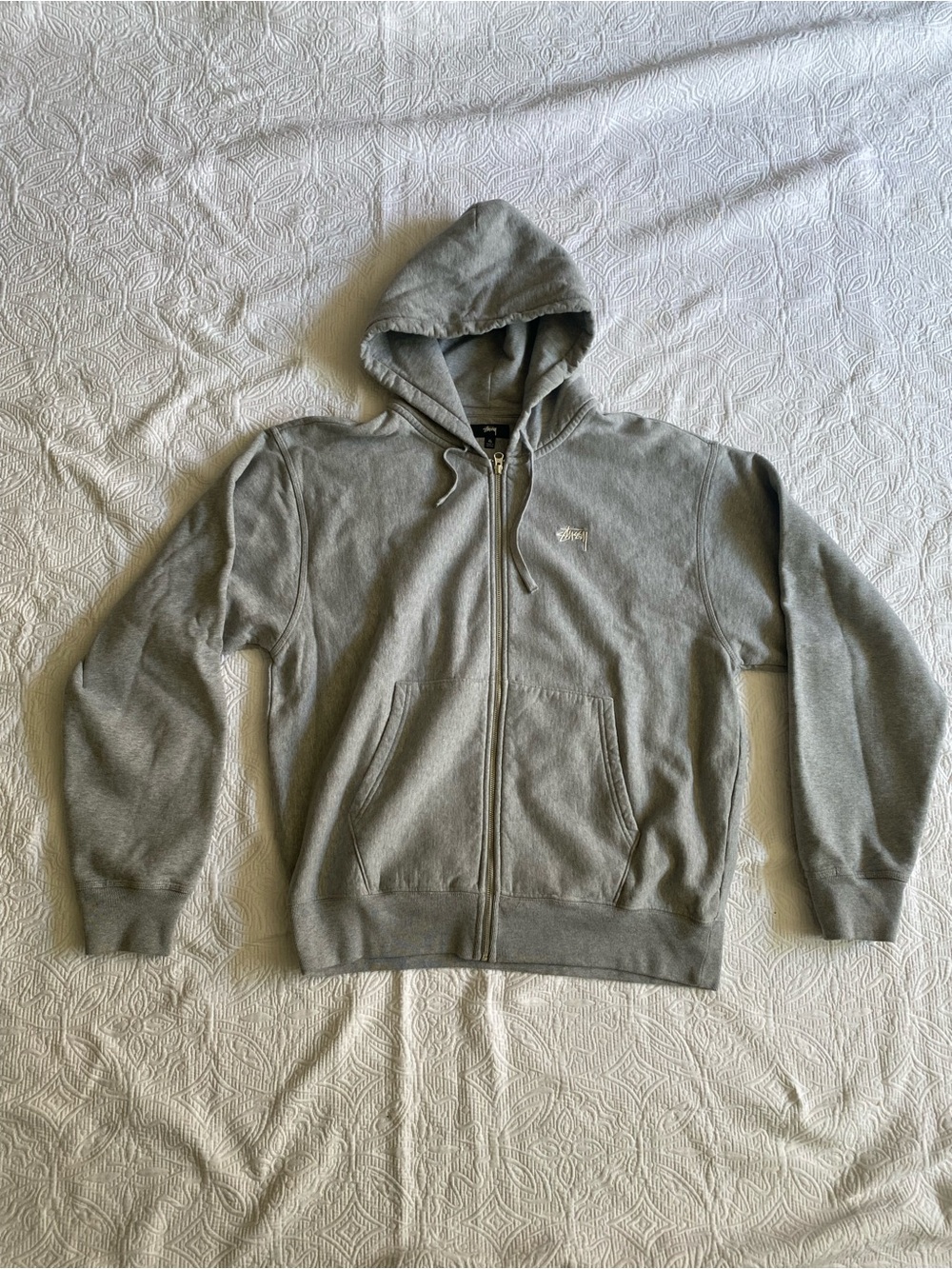 Stussy Men's Light Gray Full-Zip Hoodie